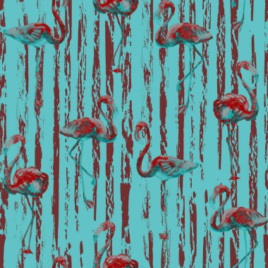Flamingo desen. Yaz suluboya arka plan.