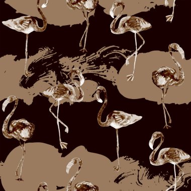 Flamingo desen. Yaz suluboya arka plan.
