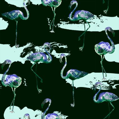 Flamingo desen. Yaz suluboya arka plan.