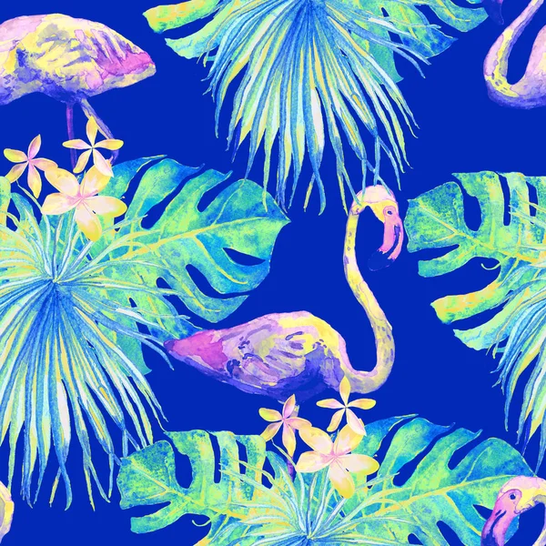 フラミンゴのパターン。夏水彩背景. — ストック写真