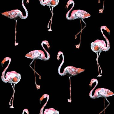 Flamingo desen. Yaz suluboya arka plan.
