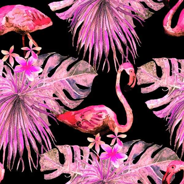 Το Flamingo μοτίβο. Καλοκαίρι ακουαρέλα φόντο. — Φωτογραφία Αρχείου