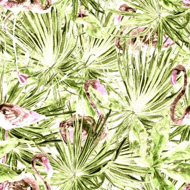 Flamingo desen. Yaz suluboya arka plan.