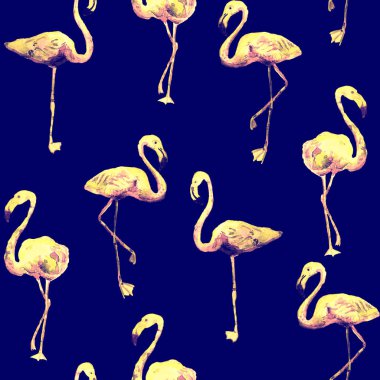 Flamingo desen. Yaz suluboya arka plan.