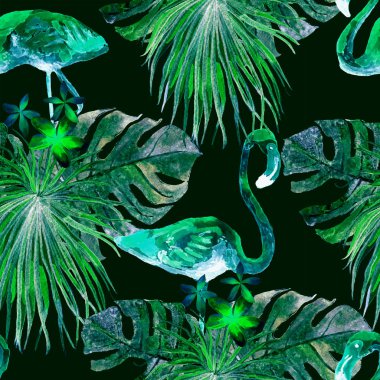 Flamingo desen. Yaz suluboya arka plan.