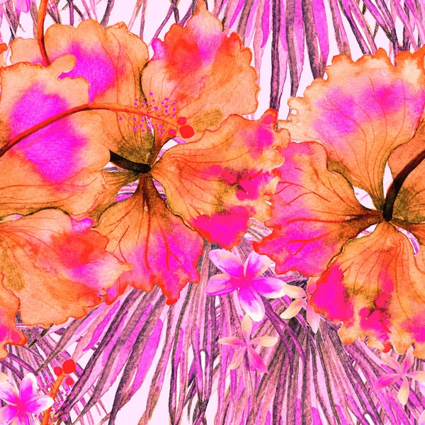 Exotic pattern. Summer watercolor background.