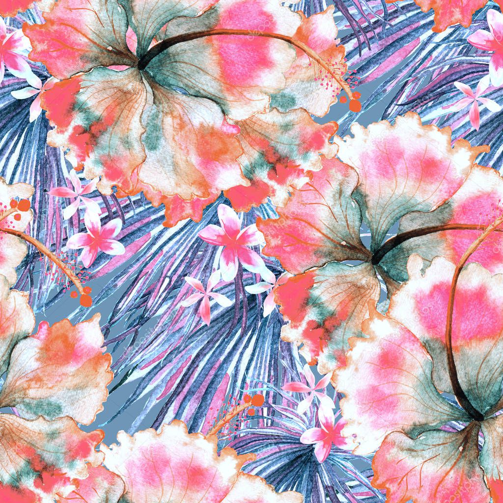 Exotic pattern. Summer watercolor background.