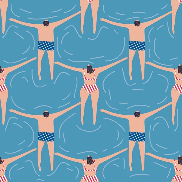 Zwemmers in het zwembad naadloze patroon. — Stockvector