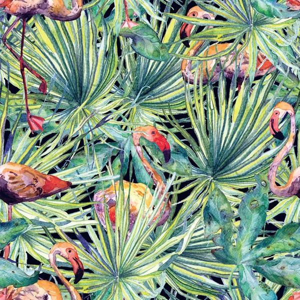 Flamingo desen. Yaz suluboya arka plan.