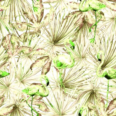 Flamingo desen. Yaz suluboya arka plan.