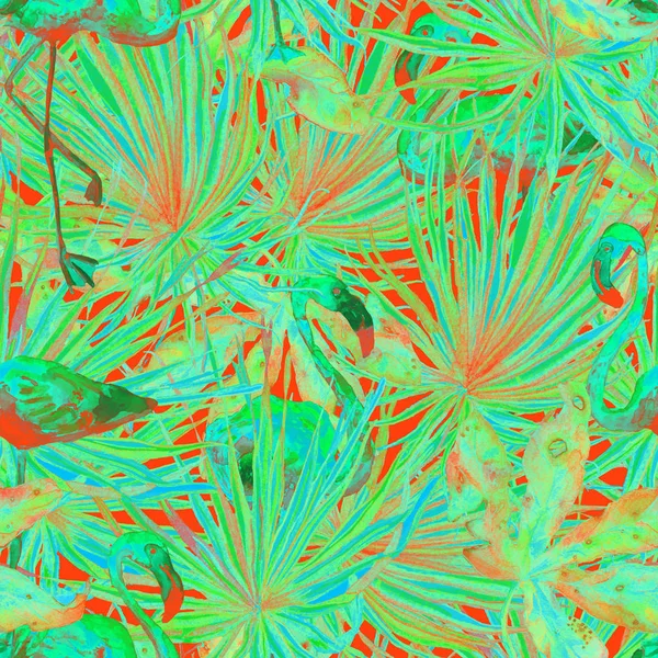 フラミンゴのパターン。夏水彩背景. — ストック写真