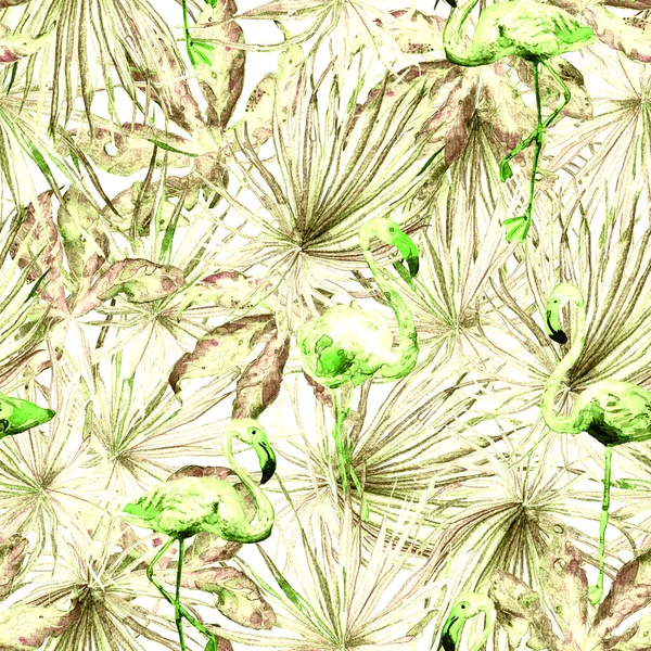 Flamingo desen. Yaz suluboya arka plan.