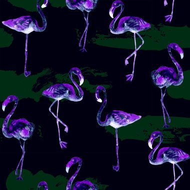 Flamingo desen. Yaz suluboya arka plan.