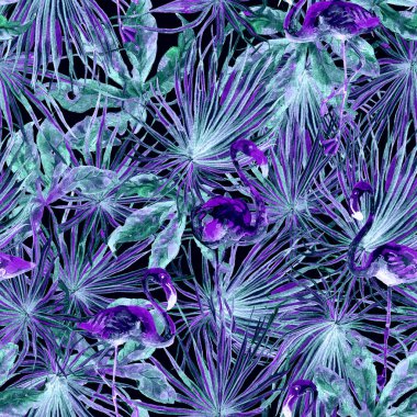 Flamingo desen. Yaz suluboya arka plan.