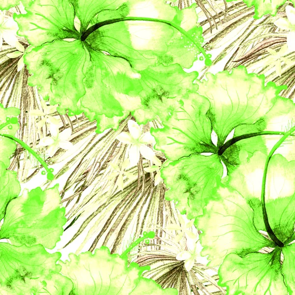 Exotic pattern. Summer watercolor background.