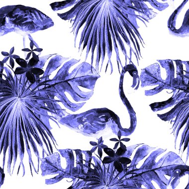 Flamingo desen. Yaz suluboya arka plan.