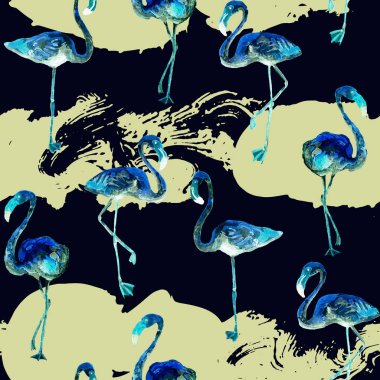 Flamingo desen. Yaz suluboya arka plan.