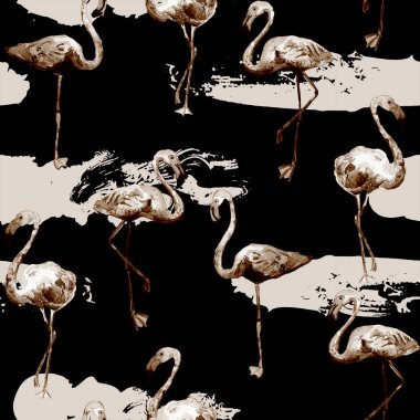 Flamingo desen. Yaz suluboya arka plan.