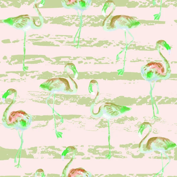 Flamingo patroon. Zomer aquarel achtergrond. — Stockfoto