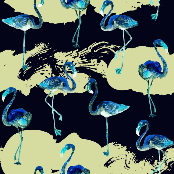 Flamingo desen. Yaz suluboya arka plan.