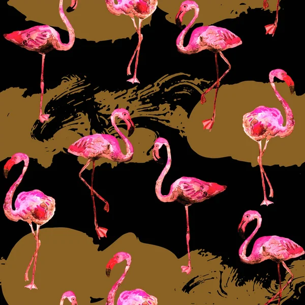 Flamingo desen. Yaz suluboya arka plan.