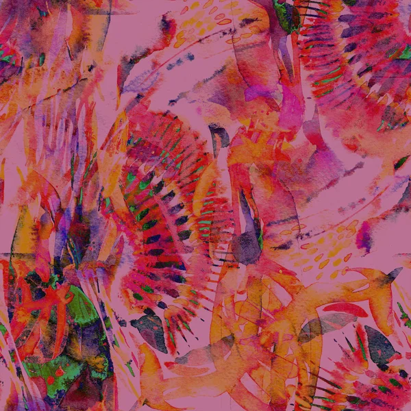 Экзотический Бесшовный Рисунок Акварели Племенной Красочный Отпечаток Кисти Восточная Акварель — стоковое фото