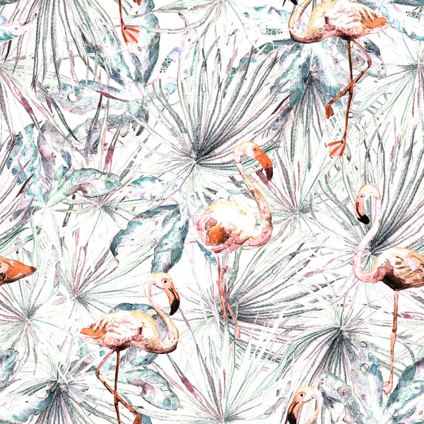 Flamingo pattern. Summer watercolor background.