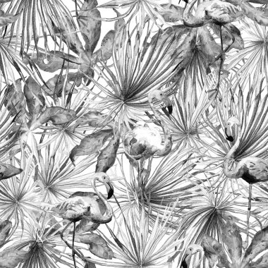 Flamingo desen. Yaz suluboya arka plan.