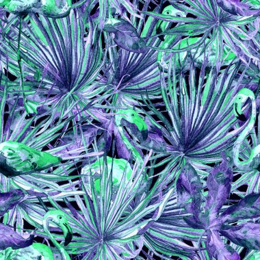 Flamingo desen. Yaz suluboya arka plan.