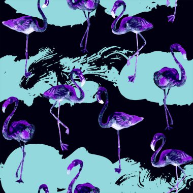 Flamingo desen. Yaz suluboya arka plan.