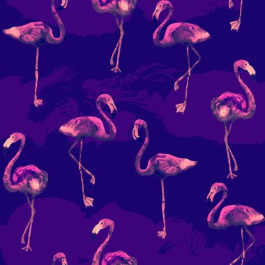Flamingo desen. Yaz suluboya arka plan.