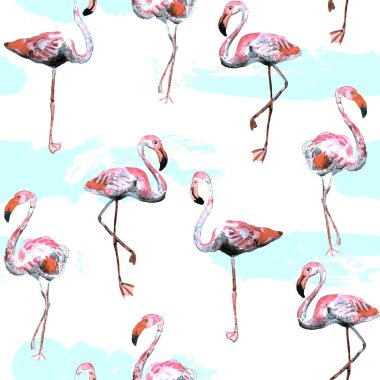 Flamingo desen. Yaz suluboya arka plan.