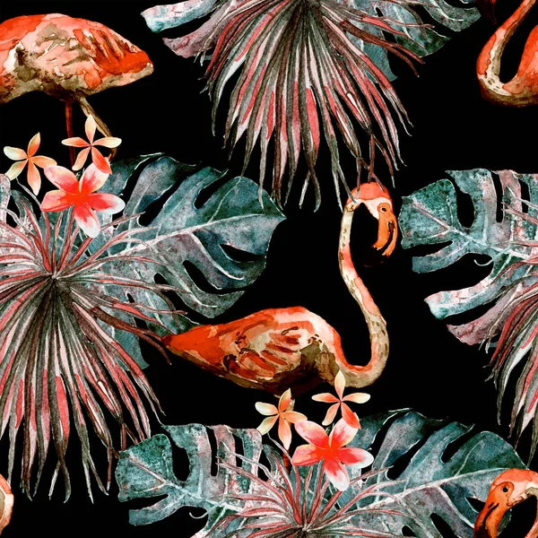 Flamingo desen. Yaz suluboya arka plan.