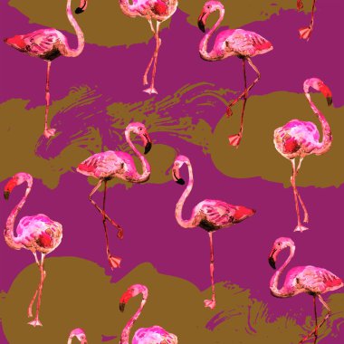 Flamingo desen. Yaz suluboya arka plan.