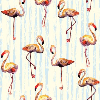 Flamingo desen. Yaz suluboya arka plan.