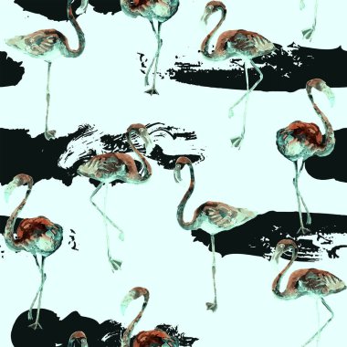 Flamingo desen. Yaz suluboya arka plan.