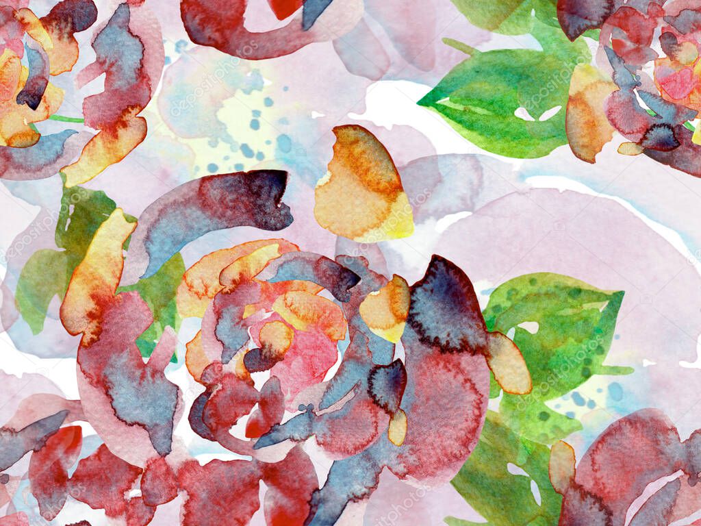 Watercolor leaves Seamless Pattern.