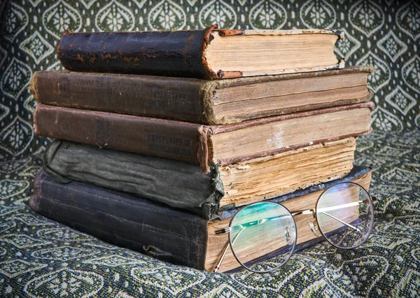 composition of old books in a stack