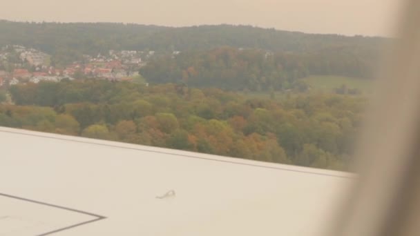 Крыло самолета над деревьями — стоковое видео