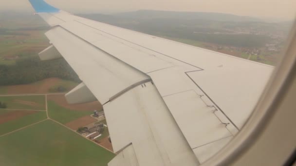 Ala de avión sobre el bosque — Vídeos de Stock