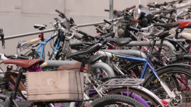 Bicicletas no estacionamento — Vídeo de Stock