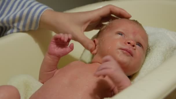 Cabeza de lavado de niño recién nacido — Vídeos de Stock