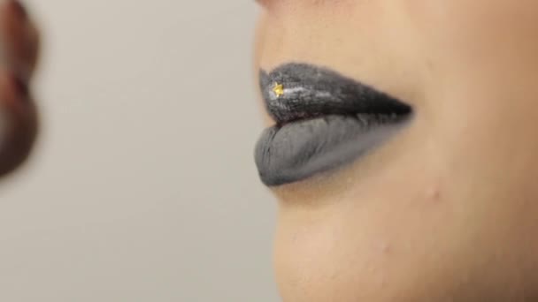 Black Lipstick Lips Make Up — Stock Video