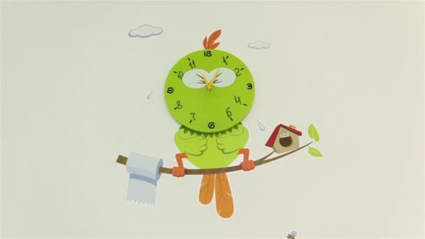 Wall Clock Bird Push In — Stock Video