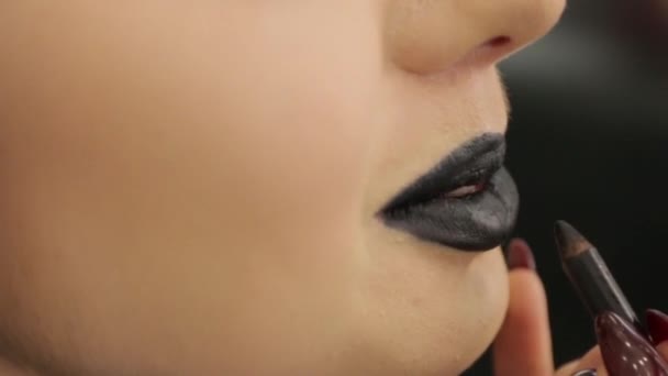 Closeup Black Lipstick — Stock Video