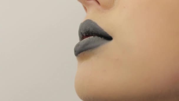 Powder On Black Lips — Stock Video