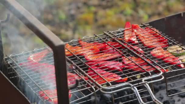 Pimentos de sino grelhados e burritos — Vídeo de Stock