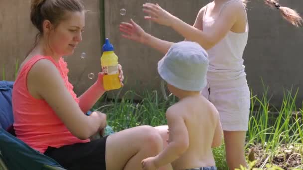 Family With Soap Bubble — Stock Video