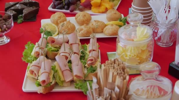 Catering Snack Tabela Closeup — Vídeo de Stock