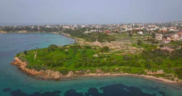 アポロの神殿 Kolona ギリシャ エギナ島の航空写真 — ストック動画